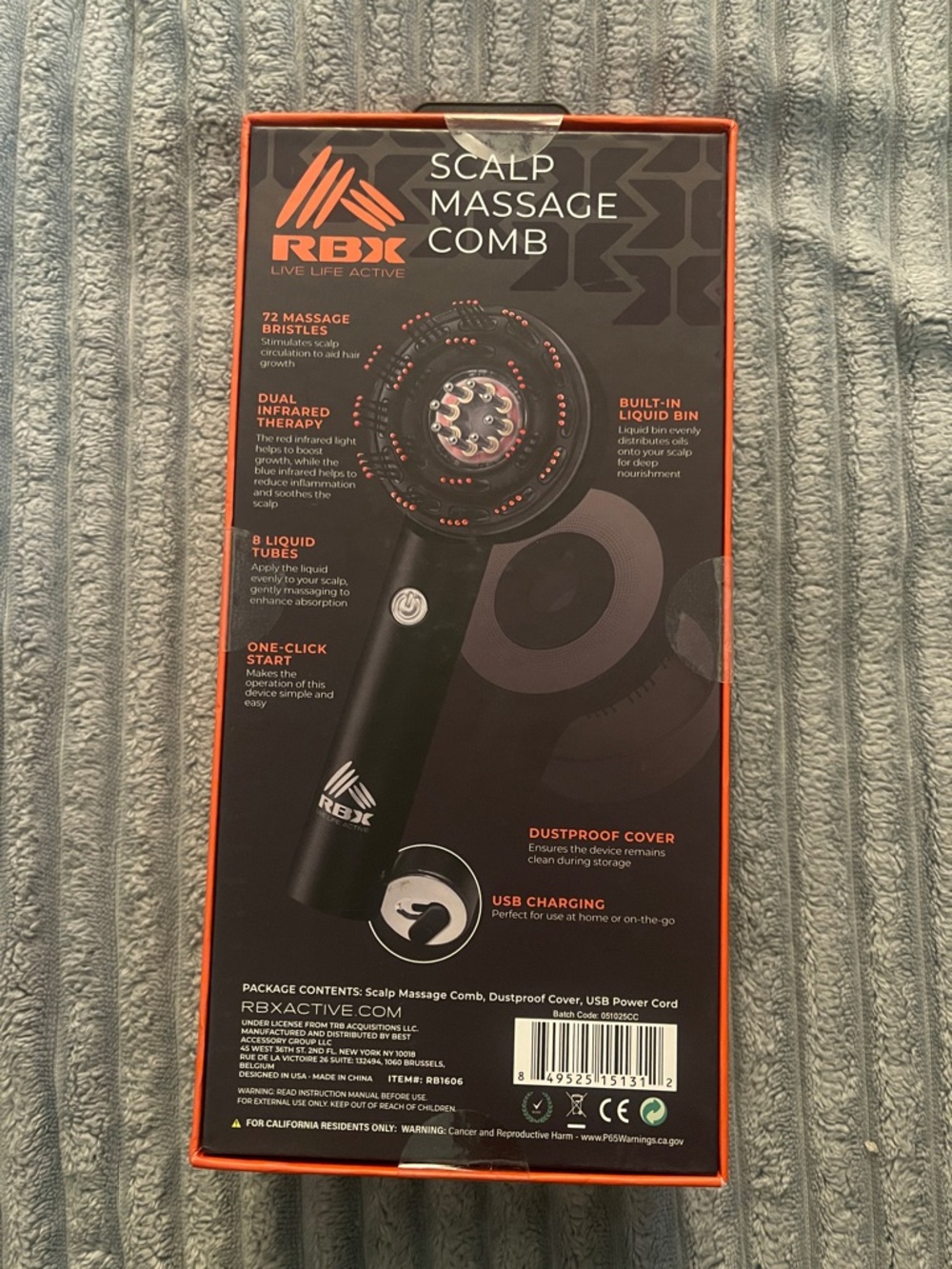 RBX Scalp Massage Comb in Black with Red Accents - Picture 2 of 6